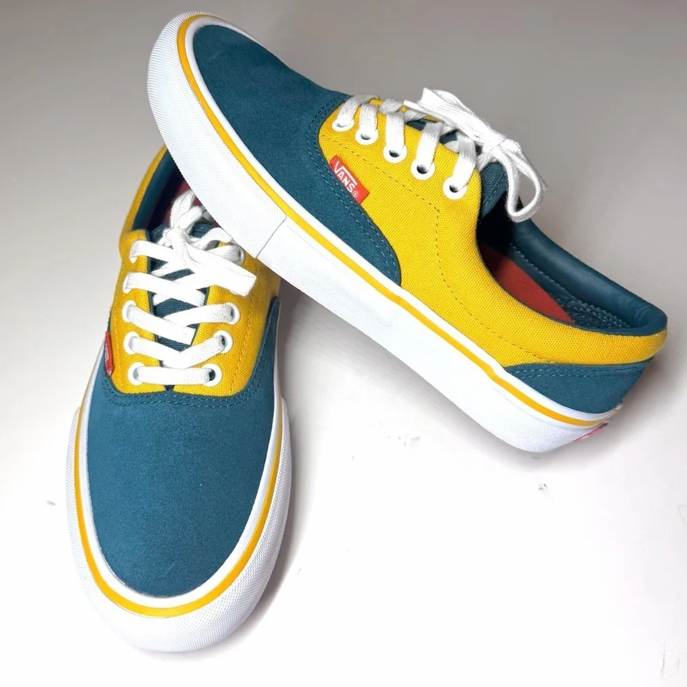 Vans Men's Era Pro Prime Atlantic Green Yellow Canvas Suede shoes Size- 7.5